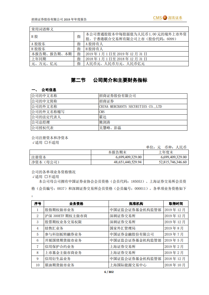 招商证券股份有限公司2019年年度报告.PDF 第6页