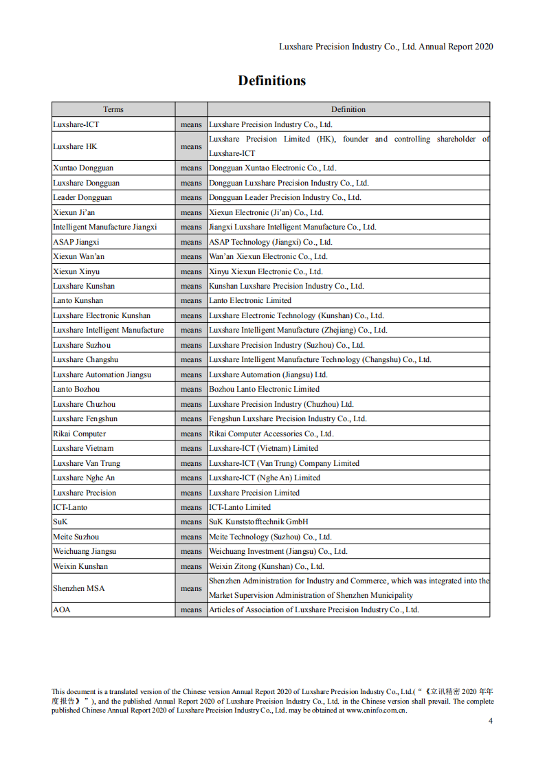 立讯精密工业股份有限公司2020年年度报告（英文版）.PDF 第4页