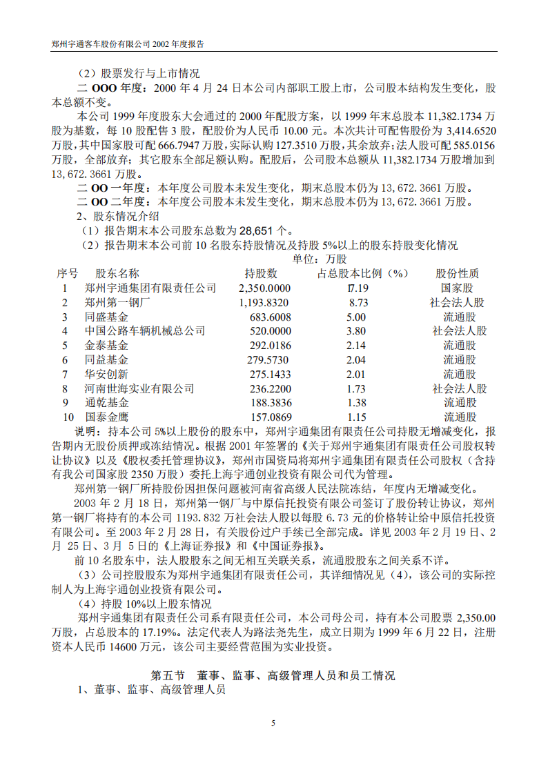 郑州宇通客车股份有限公司2002年年度报告.PDF 第5页