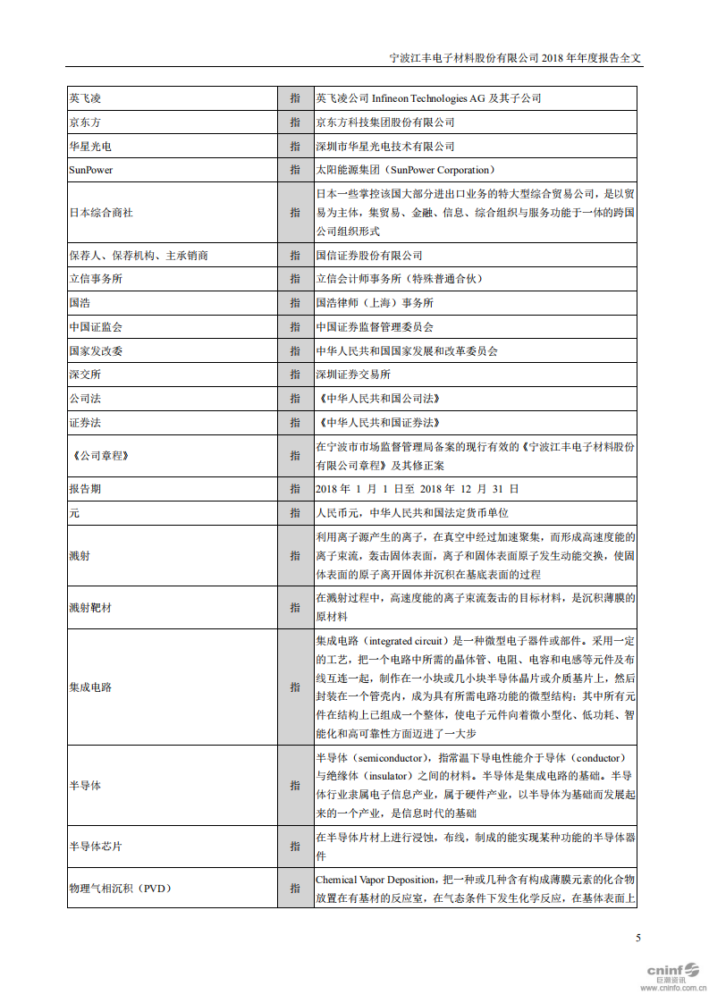 宁波江丰电子材料股份有限公司2018年年度报告.PDF 第5页