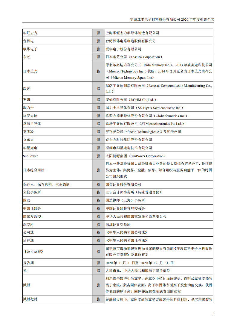 宁波江丰电子材料股份有限公司2020年年度报告.PDF 第5页