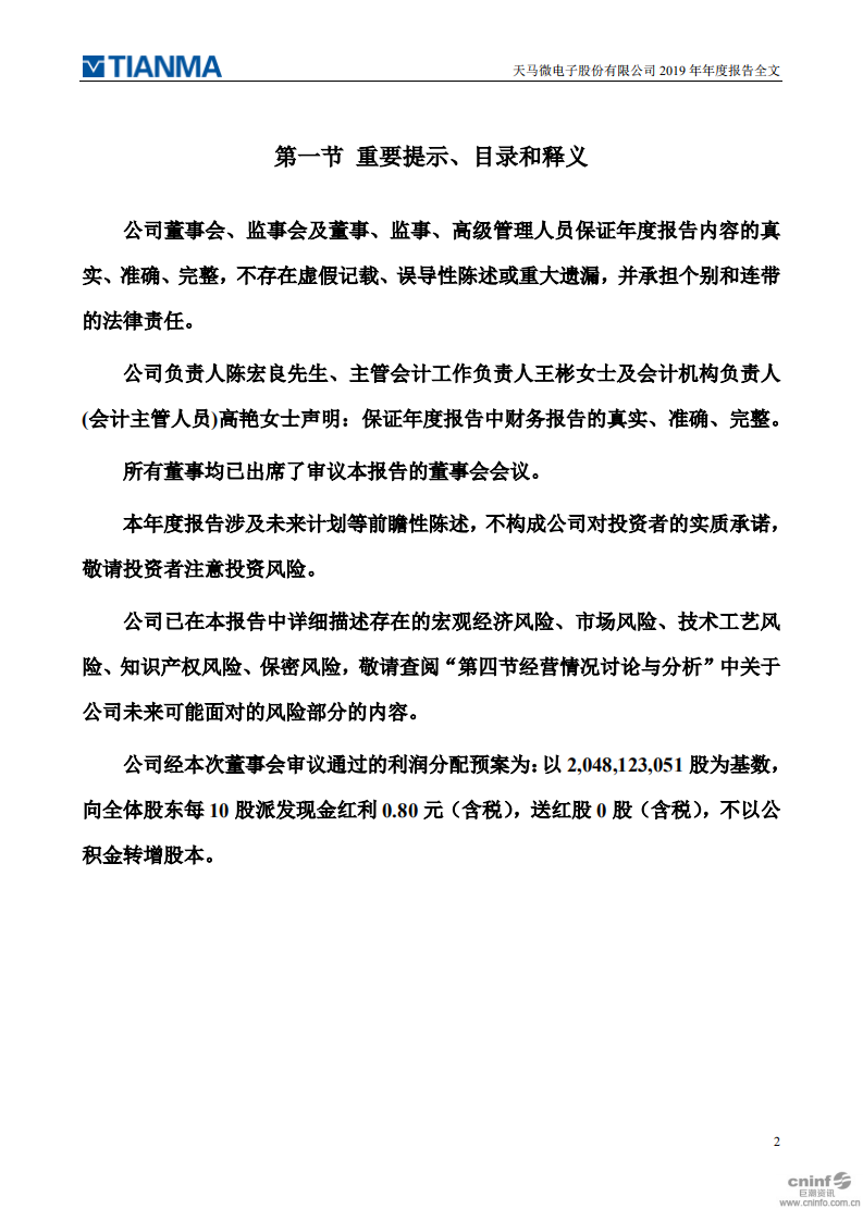 天马微电子股份有限公司2019年年度报告.PDF 第2页