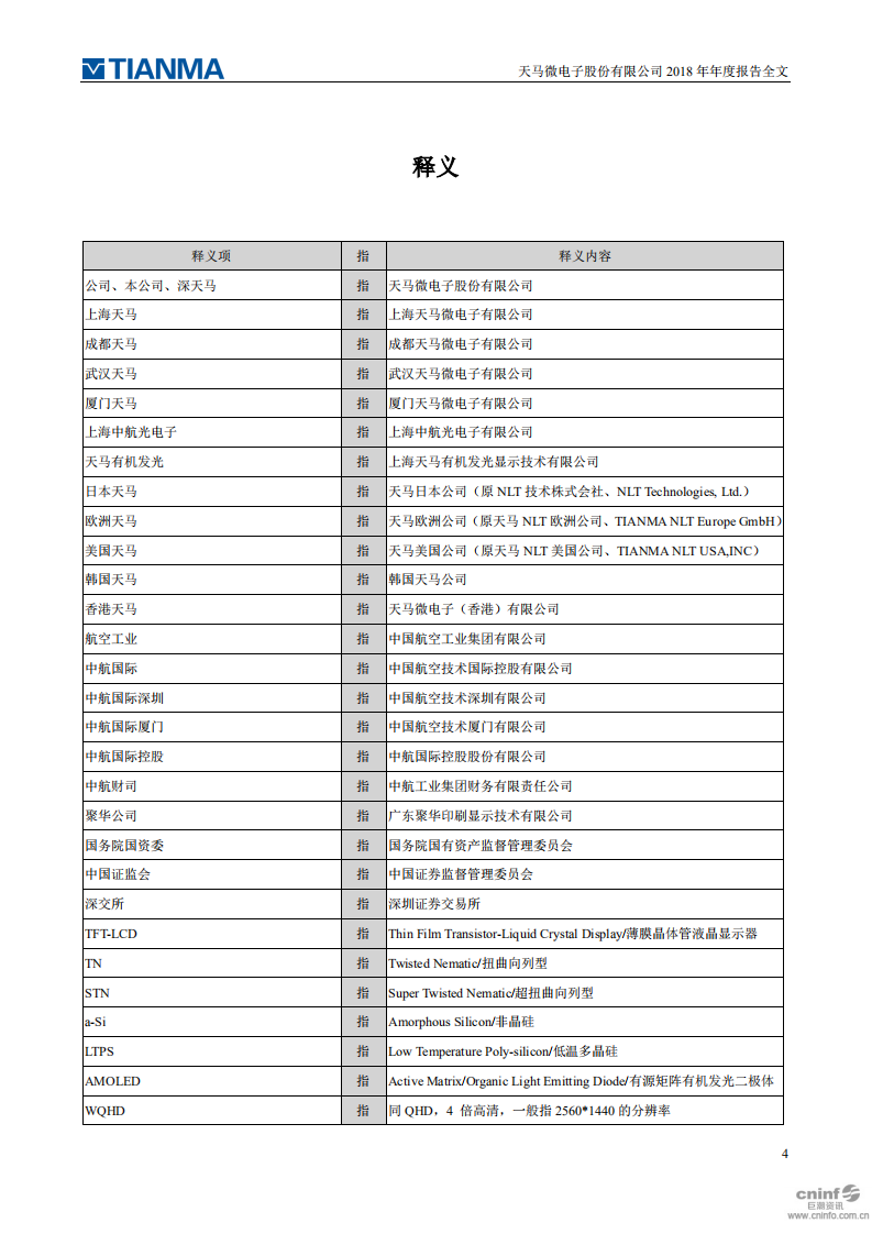天马微电子股份有限公司2018年年度报告.PDF 第4页