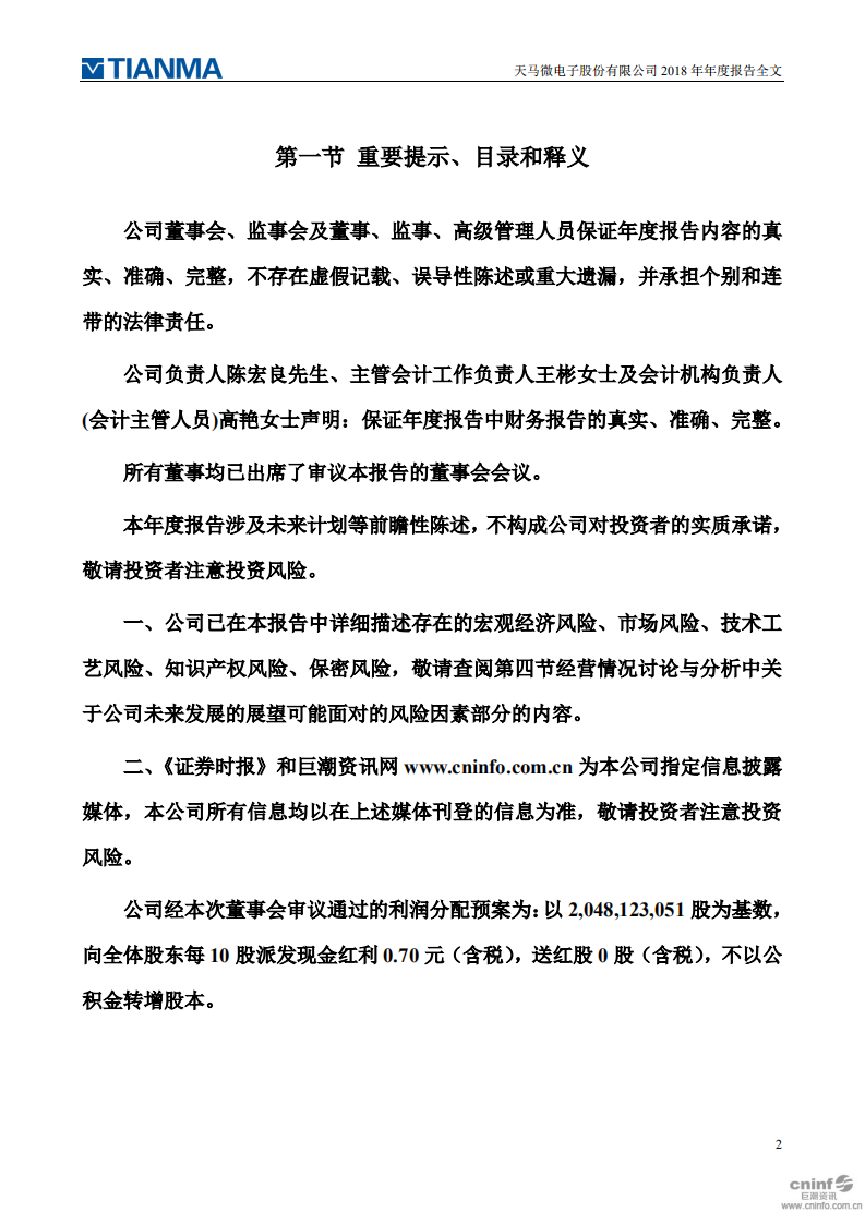 天马微电子股份有限公司2018年年度报告.PDF 第2页