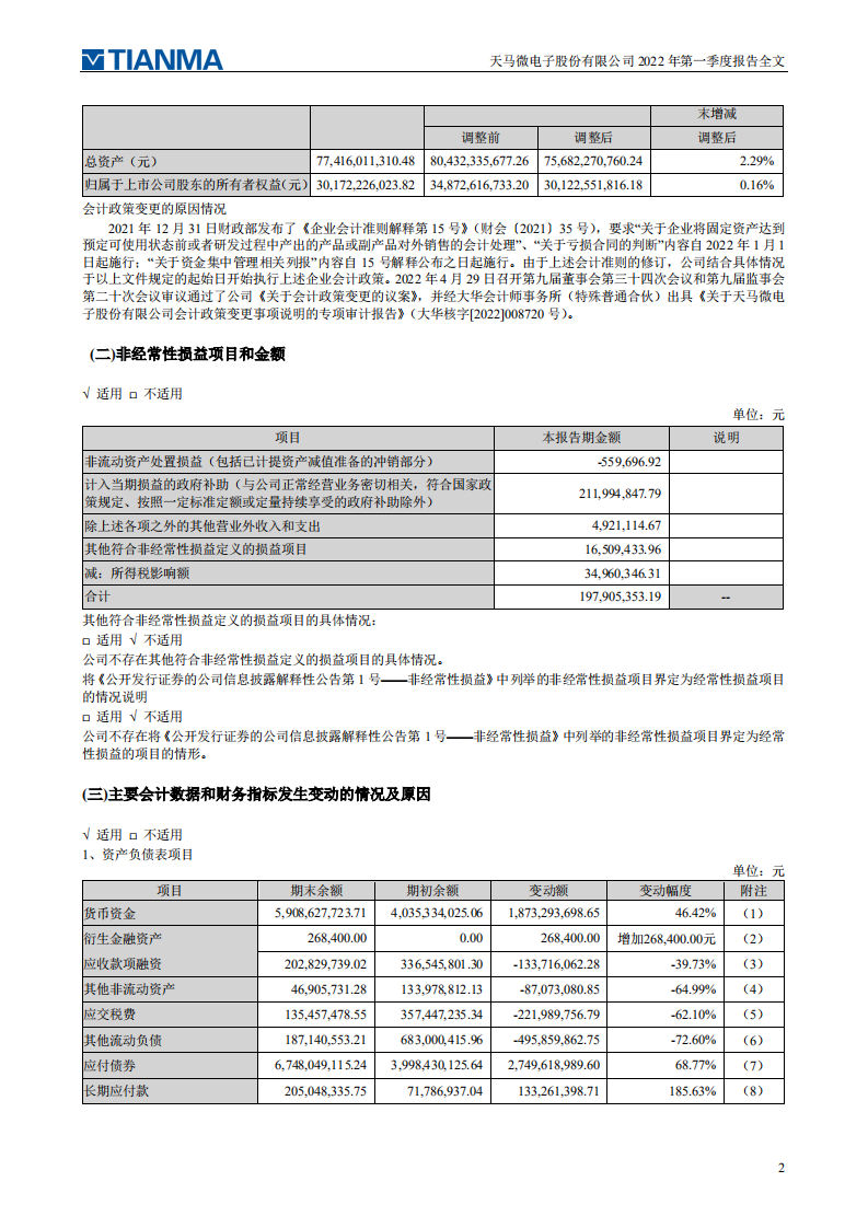 天马微电子股份有限公司2022年一季度报告.PDF 第2页