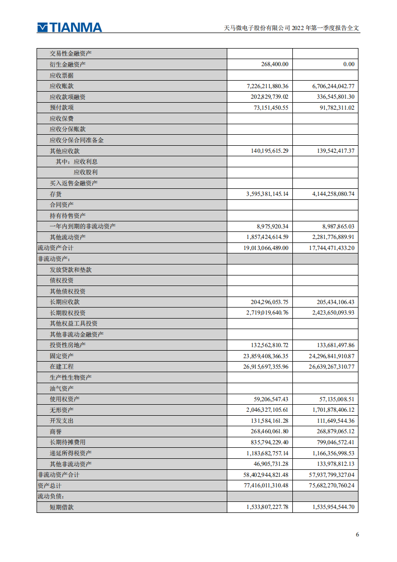 天马微电子股份有限公司2022年一季度报告.PDF 第6页
