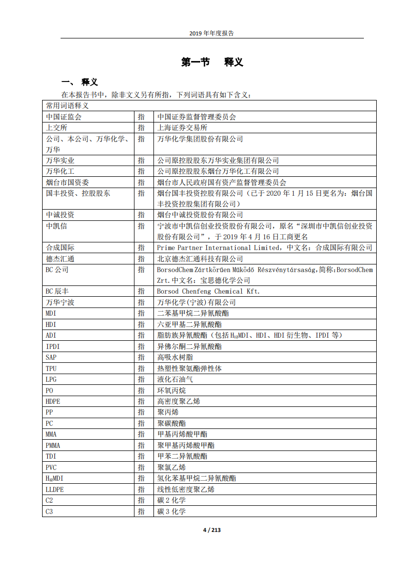万华化学集团股份有限公司2019年年度报告.PDF 第4页