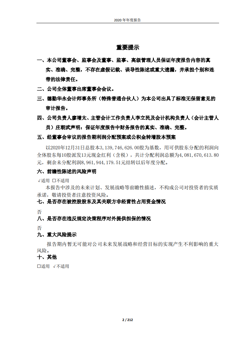 万华化学集团股份有限公司2020年度报告.PDF 第2页
