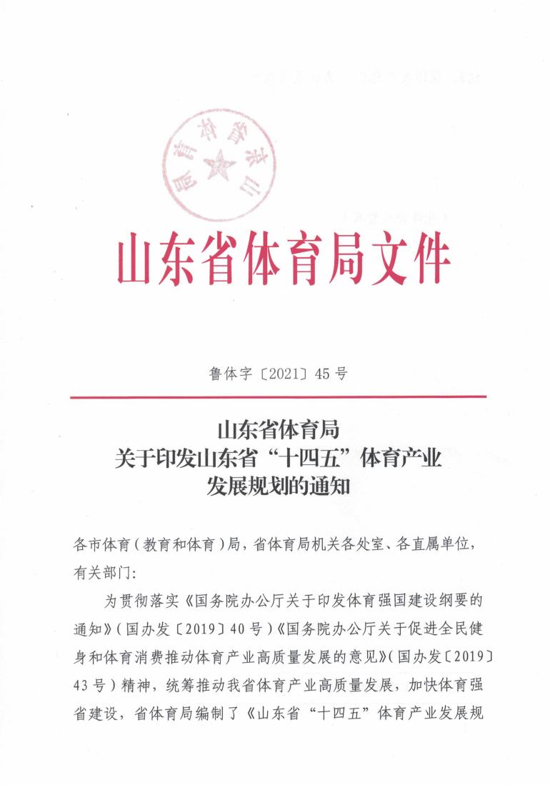 山东省“十四五”体育产业发展规划.pdf 第1页