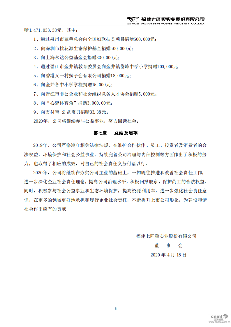 福建七匹狼实业股份有限公司2019年度社会责任报告书.PDF 第6页