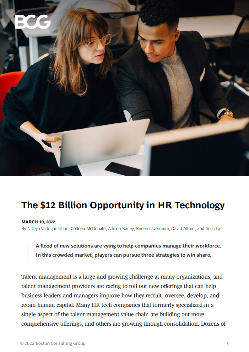 波士顿咨询（BCG）：人力资源技术领域120亿美元的机遇（英文版）.pdf 第1页