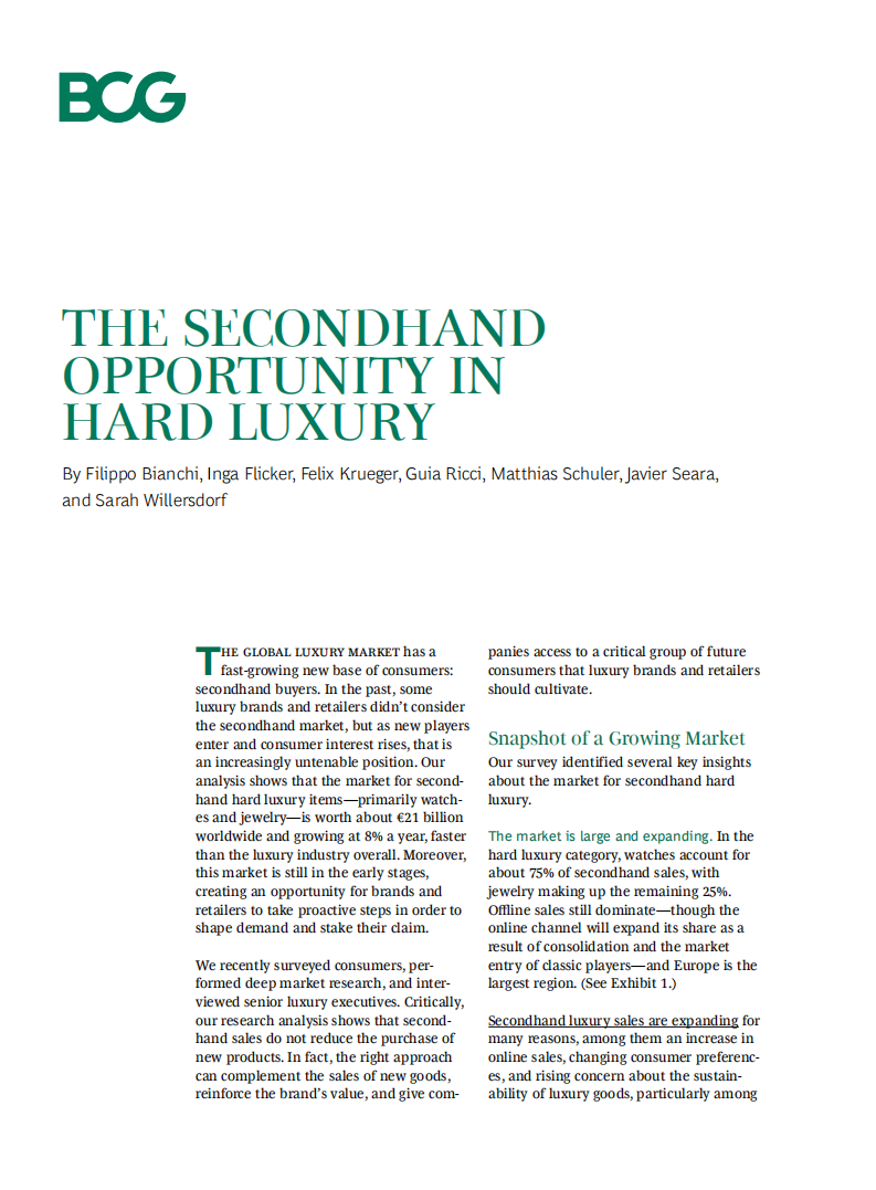 波士顿咨询（BCG）：硬奢侈品的&ldquo;二手&rdquo;机遇（英文版）.pdf 第1页