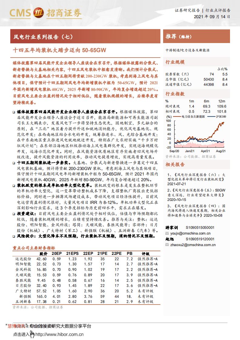 风电：十四五年均装机大踏步迈向50-65GW-招商证券.pdf 第1页