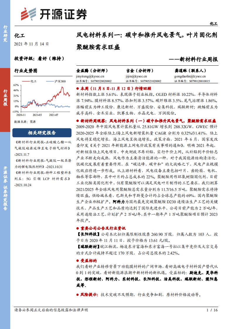 风电材料：碳中和推升风电景气，叶片固化剂聚醚胺需求旺盛.pdf 第1页
