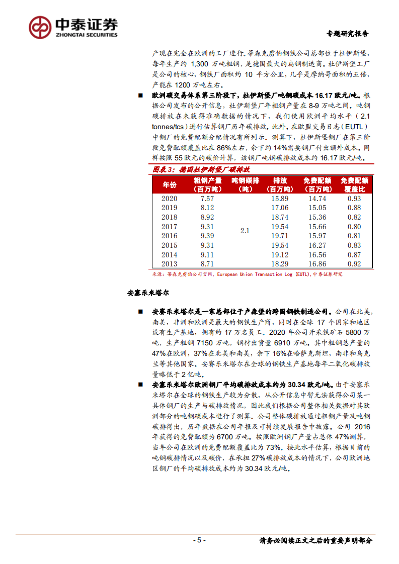 钢铁行业：欧洲钢企碳排放成本研究-中泰证券.pdf 第5页
