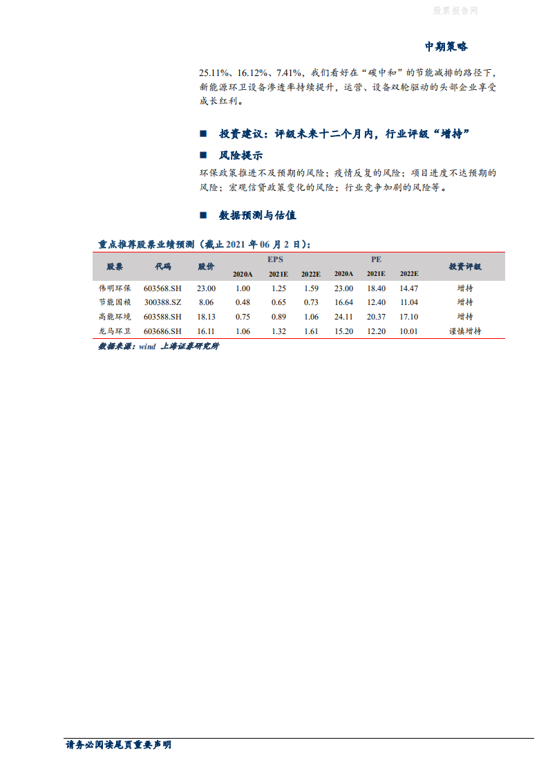 2021年环保行业中期策略：业绩回暖，关注碳中和背景下行业估值提升-上海证券.pdf 第2页