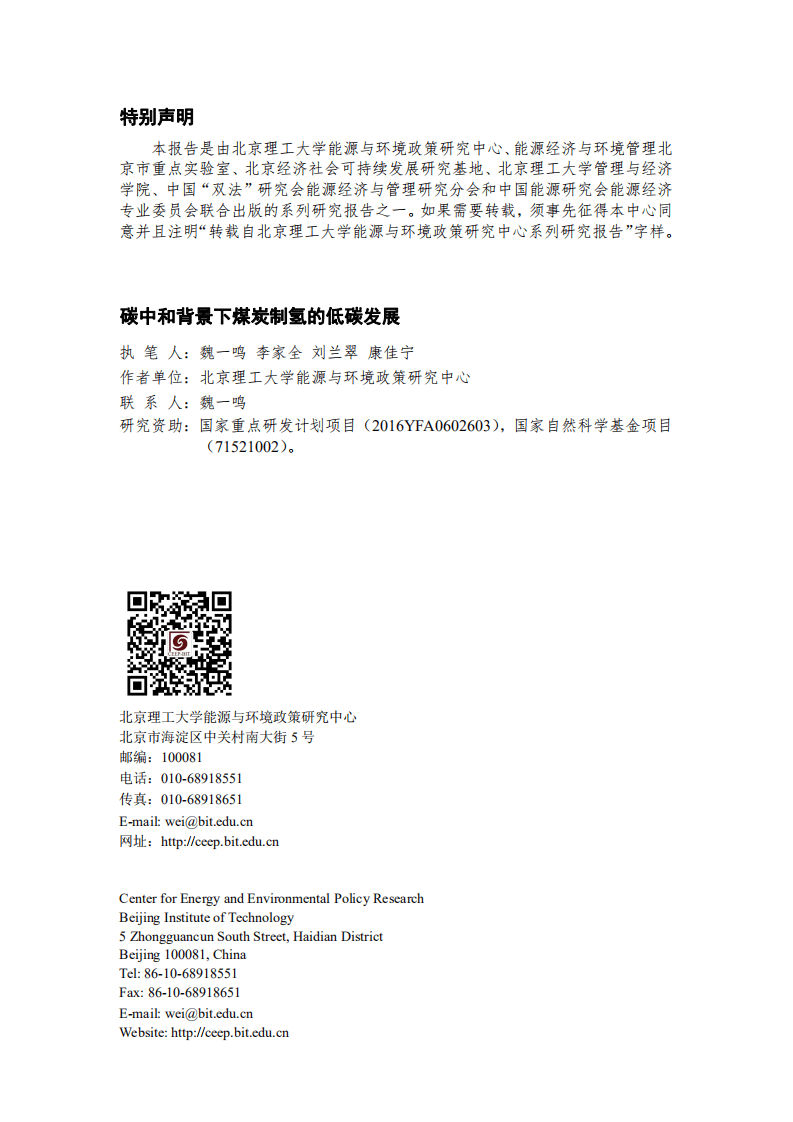 2021年能源经济预测与展望研究报告：碳中和背景下煤炭制氢的低碳发展-北京理工大学能源与环境政策研究中心.pdf 第2页