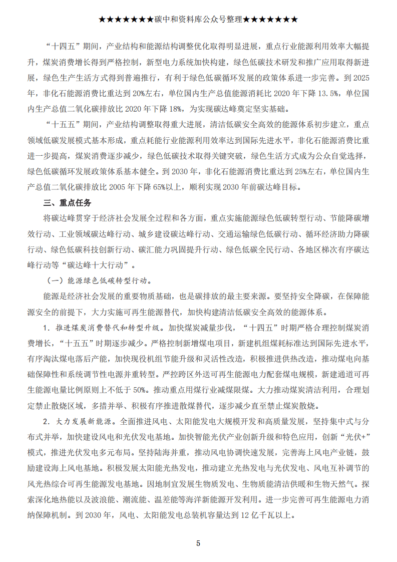 2021碳达峰碳中和行动方案汇编.pdf 第6页