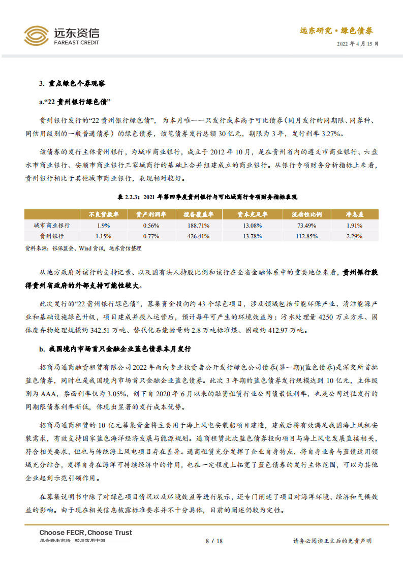 2022年3月中国绿色债券市场运行报告：绿债发行规模再创新高，深交所蓝色债券成功发行-20220415-远东资信-18页.pdf 第8页