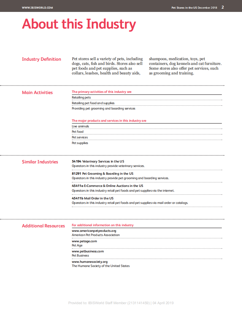 IBISWorld：美国宠物店行业报告（英文版）.pdf 第2页