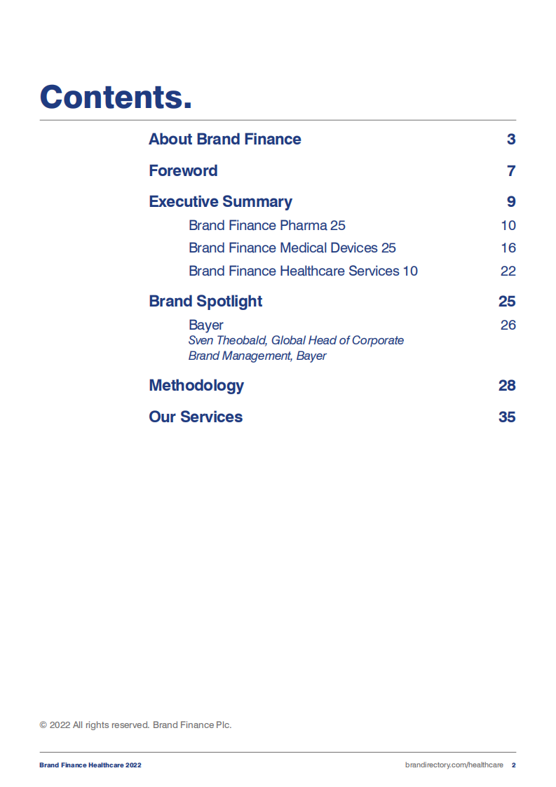 品牌金融（Brand Finance）：2022年最具价值和最强大的制药、医疗器械和医疗保健服务品牌年度报告报告（英文版）.pdf 第2页