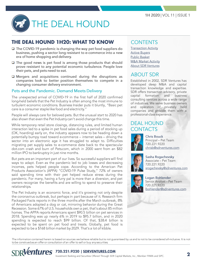 SDR Ventures：2020年上半年宠物行业报告-并购活动、资本市场状况和当前趋势分析（英文版）.pdf 第2页
