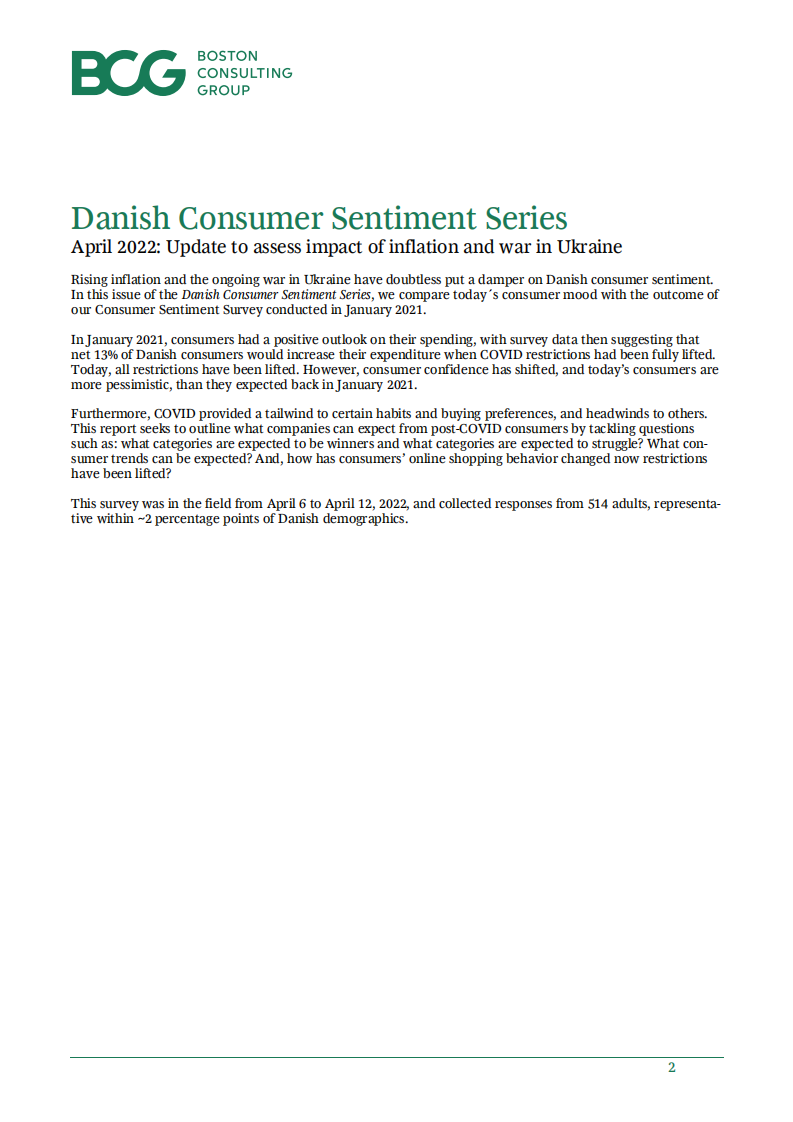 波士顿咨询（BCG）： 2022年4月丹麦消费者情绪系列报告-评估通货膨胀和乌克兰冲突的影响（英文版）.pdf 第2页
