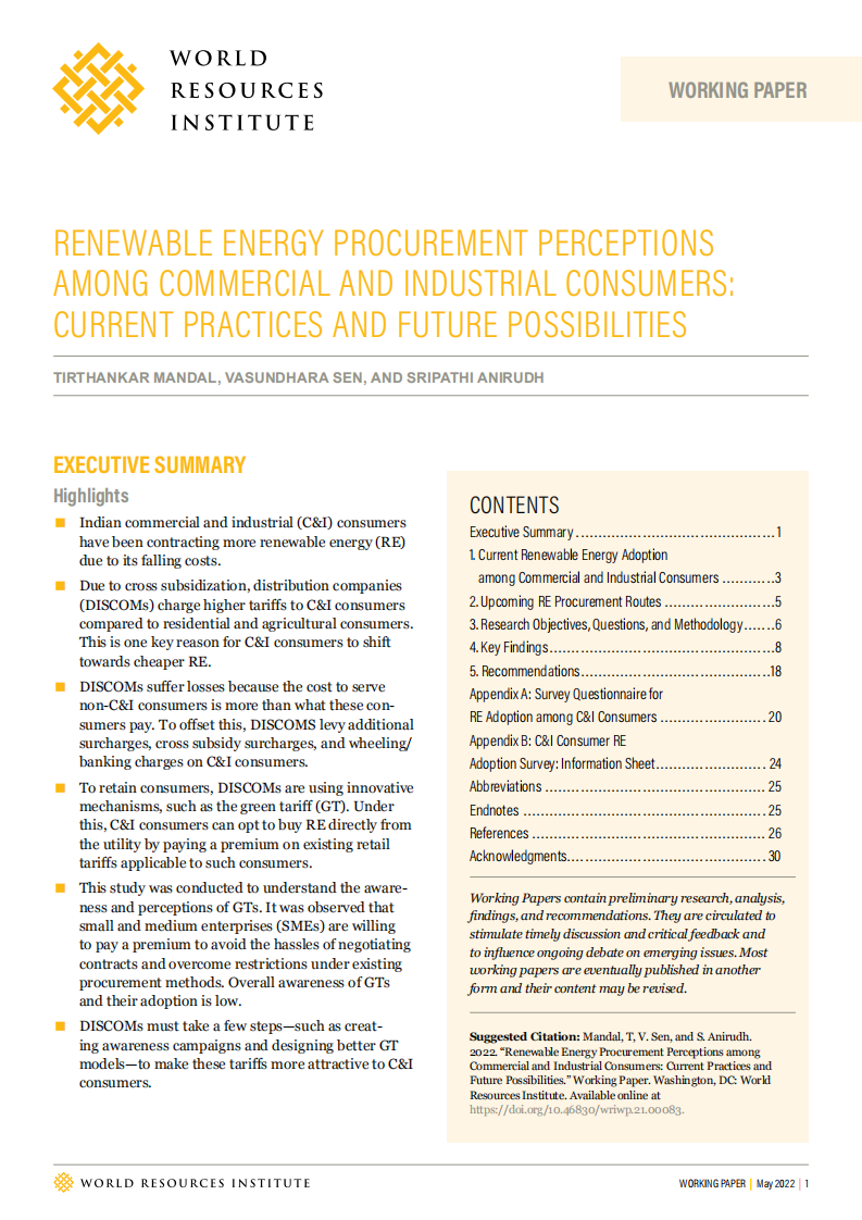 世界资源研究所（WRI ）：商业和工业消费者对可再生能源采购的看法（英文版）.pdf 第1页