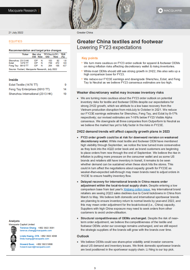 Macquarie：亚洲投资重点-2022年中国纺织品和鞋类市场分析报告（英文版）.pdf 第3页
