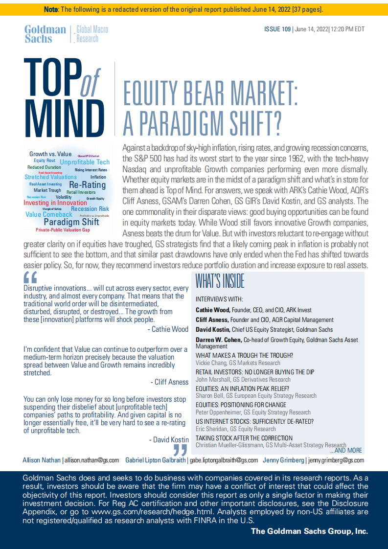 高盛（Goldman Sachs）：股票熊市的范式转变（英文版）.pdf 第1页