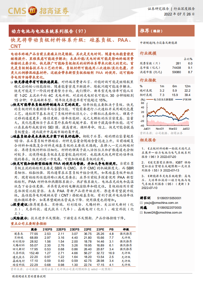 动力电池与电池系统系列报告：快充将带动负极材料体系升级，硅基负极、PAA、CNT-220726.pdf 第1页