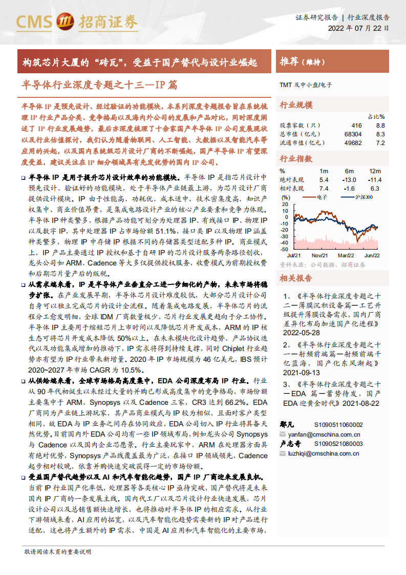 半导体行业深度专题IP篇：构筑芯片大厦的&ldquo;砖瓦&rdquo;，受益于国产替代与设计业崛起-220722.pdf 第1页