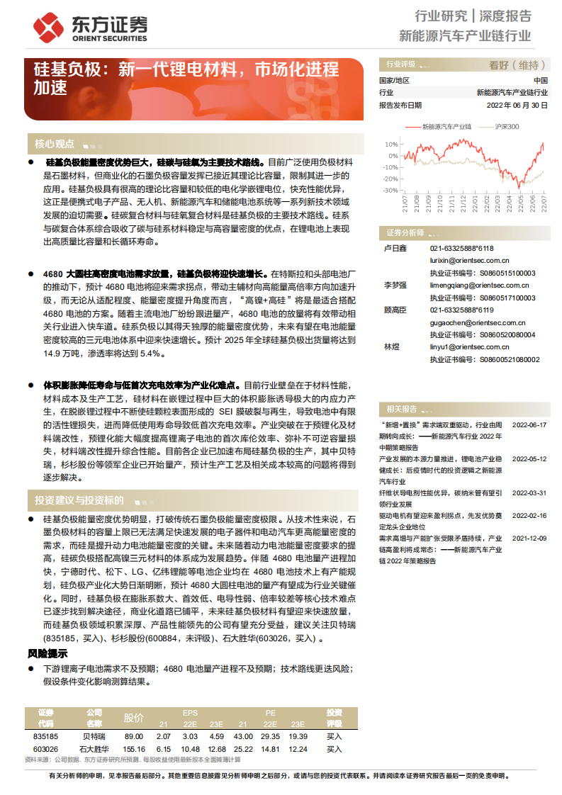 新能源汽车产业链行业：硅基负极，新一代锂电材料，市场化进程加速-220630.pdf 第1页