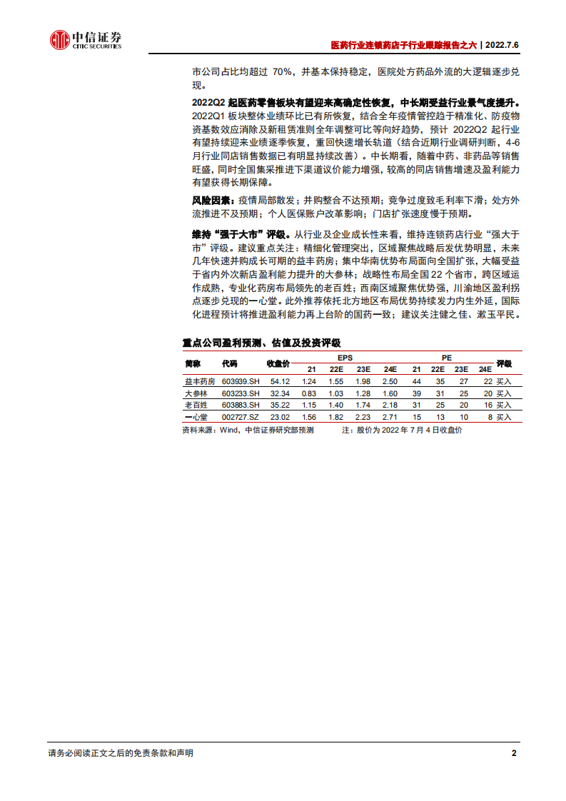 医药行业连锁药店子行业跟踪报告之六：政策与产业共振，院外零售景气度持续提升-220706.pdf 第2页