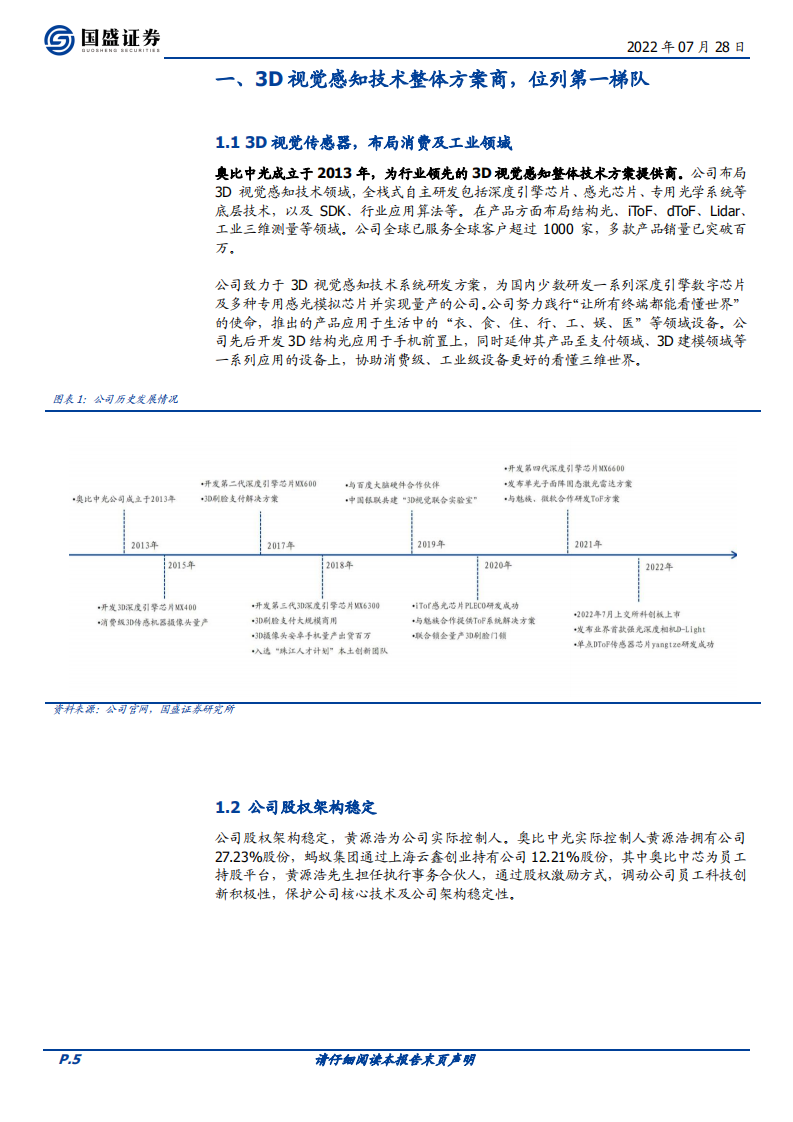 奥比中光-国内3D视觉感知龙头，硬核实力蓄势待发-220728.pdf 第5页