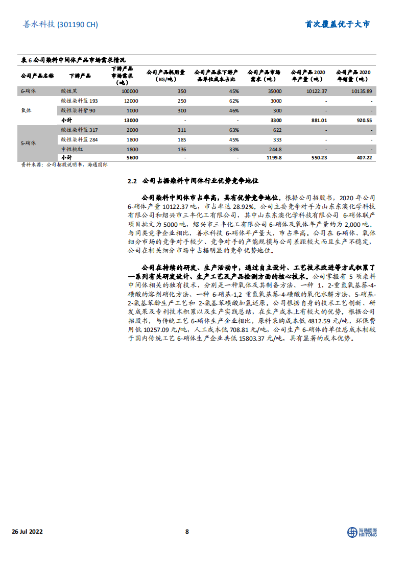 善水科技：染料中间体及农、医药中间体生产企业，扩能+新产品助力企业成长-220726.pdf 第8页