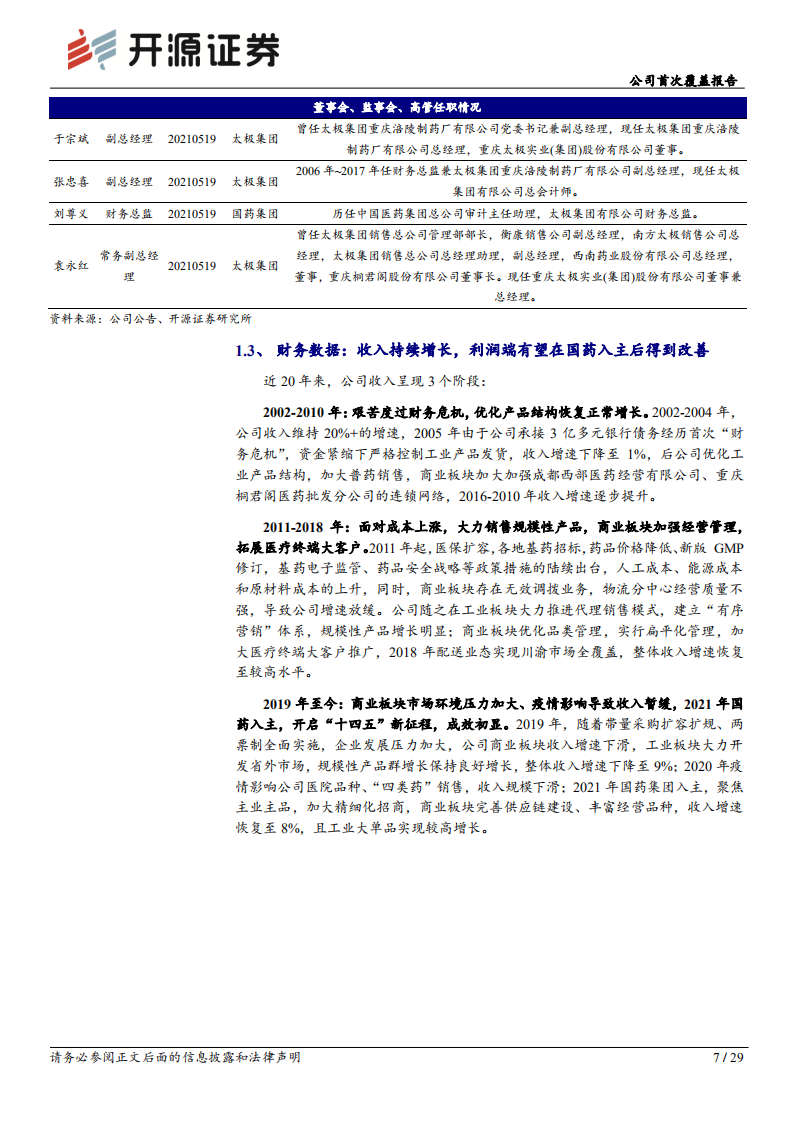 太极集团-公司首次覆盖报告：聚焦主业、突破销售成效初显，开启发展新历程-220804.pdf 第7页