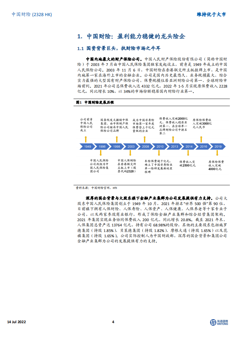 中国财险-中国产险市场绝对龙头，看好承保端保费增长与盈利能力双重改善-220714.pdf 第4页