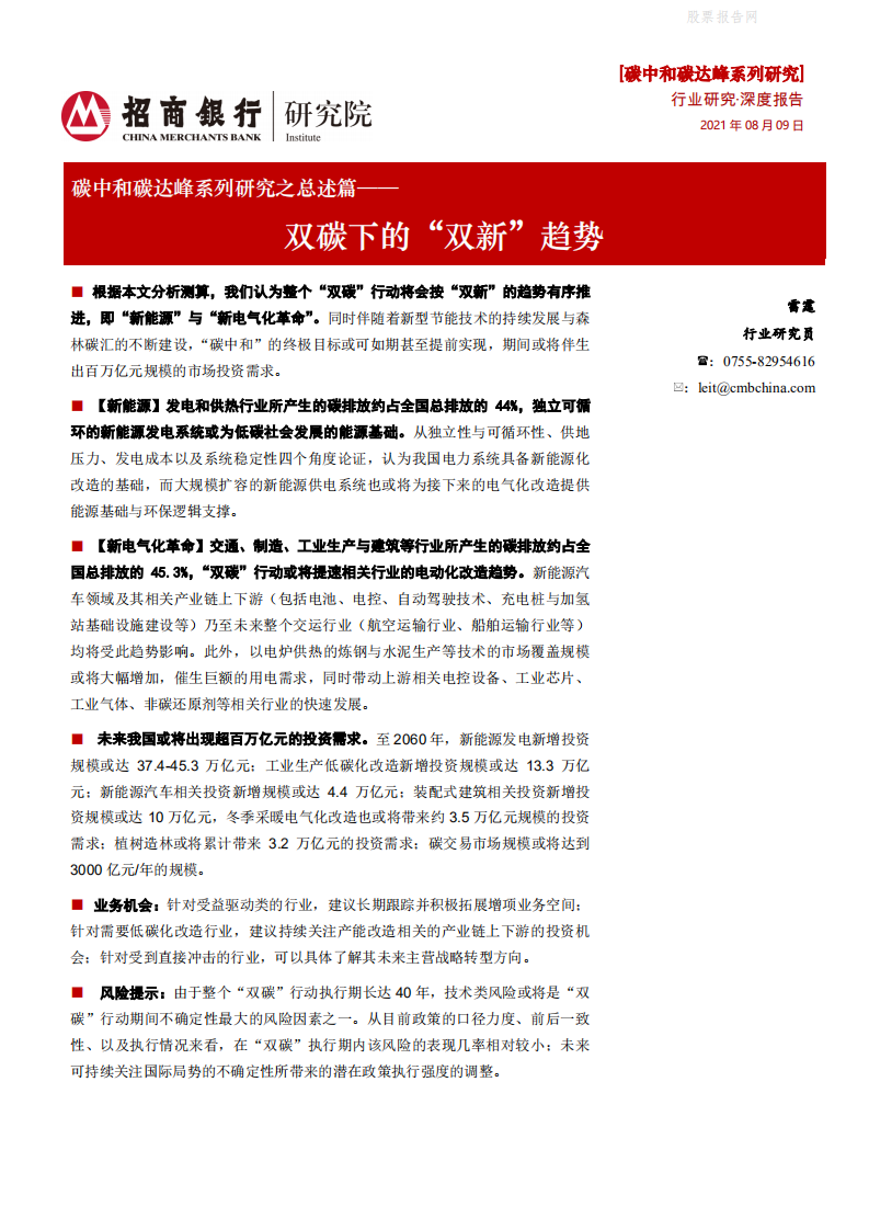 新能源行业：双碳下的&ldquo;双新&rdquo;趋势-招商银行.pdf 第1页