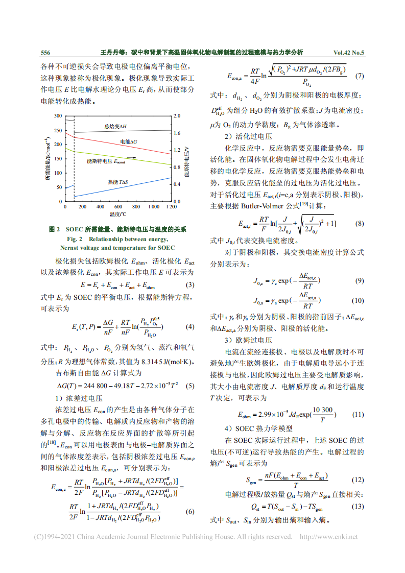 碳中和背景下高温固体氧化物电解制氢的过程建模与热力学分析.pdf 第3页
