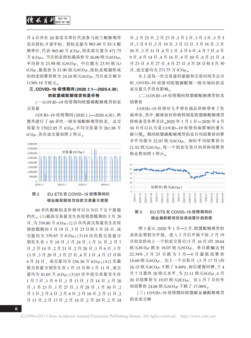 COVID-19疫情前后欧盟碳金融市场的配额拍卖价格及启示——基于碳达峰、碳中和背景.pdf 第6页