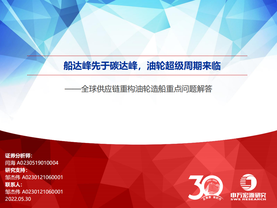 油轮行业全球供应链重构油轮造船重点问题解答：船达峰先于碳达峰，油轮超级周期来临-申万宏源.pdf 第1页