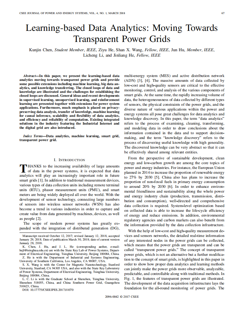 Learning based data analytics：Moving towards transparent power grids_Licheng Li.pdf 第1页
