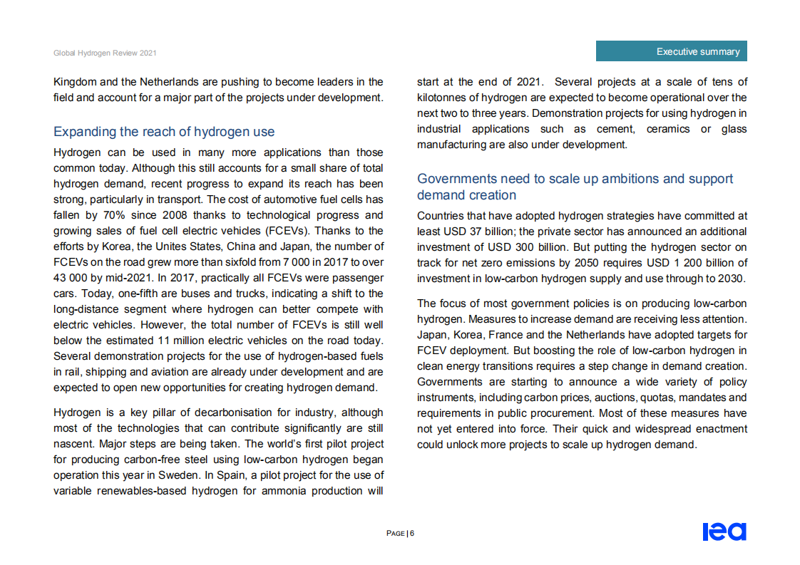 原报告：《全球氢能回顾2021》-IEA.pdf 第6页