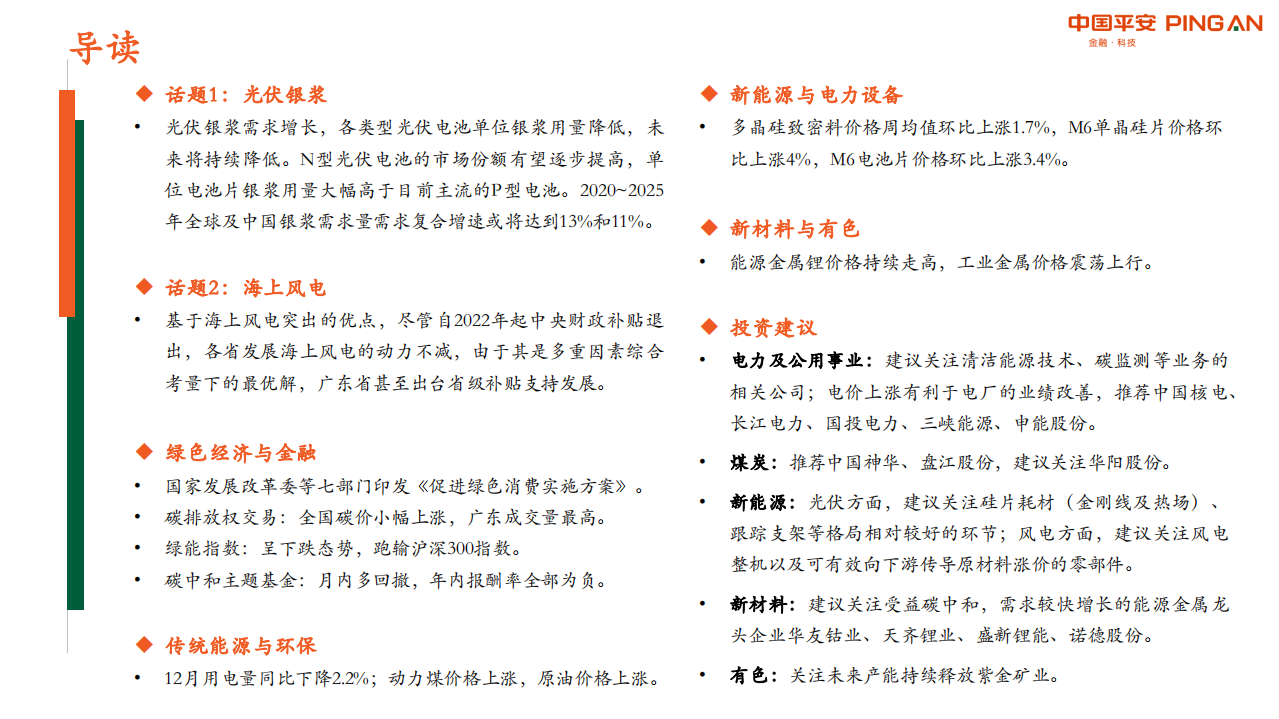 月酝知风之绿色能源与前瞻性产业2022年1月报-平安证券.pdf 第2页