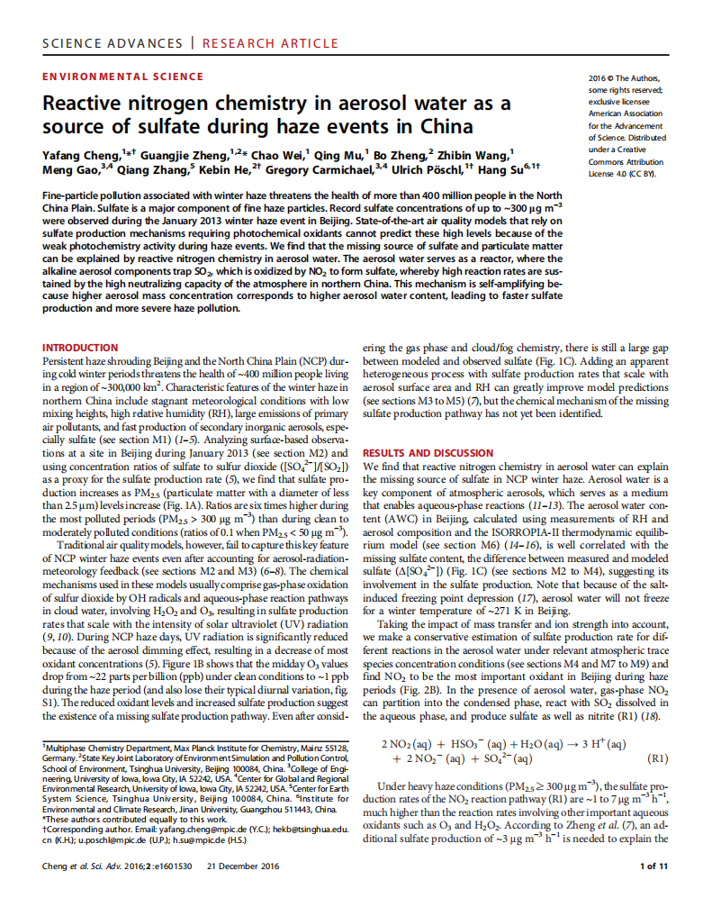 Reactive nitrogen chemistry in aerosol water as a source of sulfate during haze events in China-Kebin H.pdf 第1页
