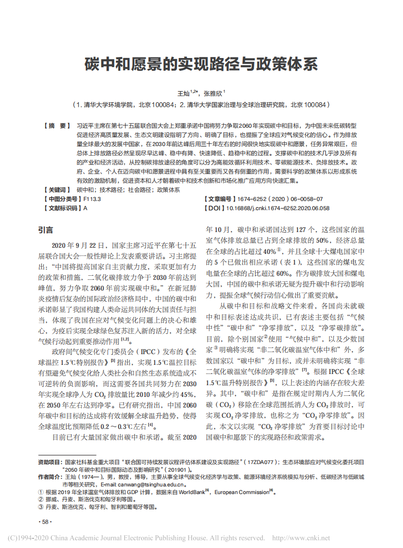 碳中和愿景的实现路径与政策体系.pdf 第1页
