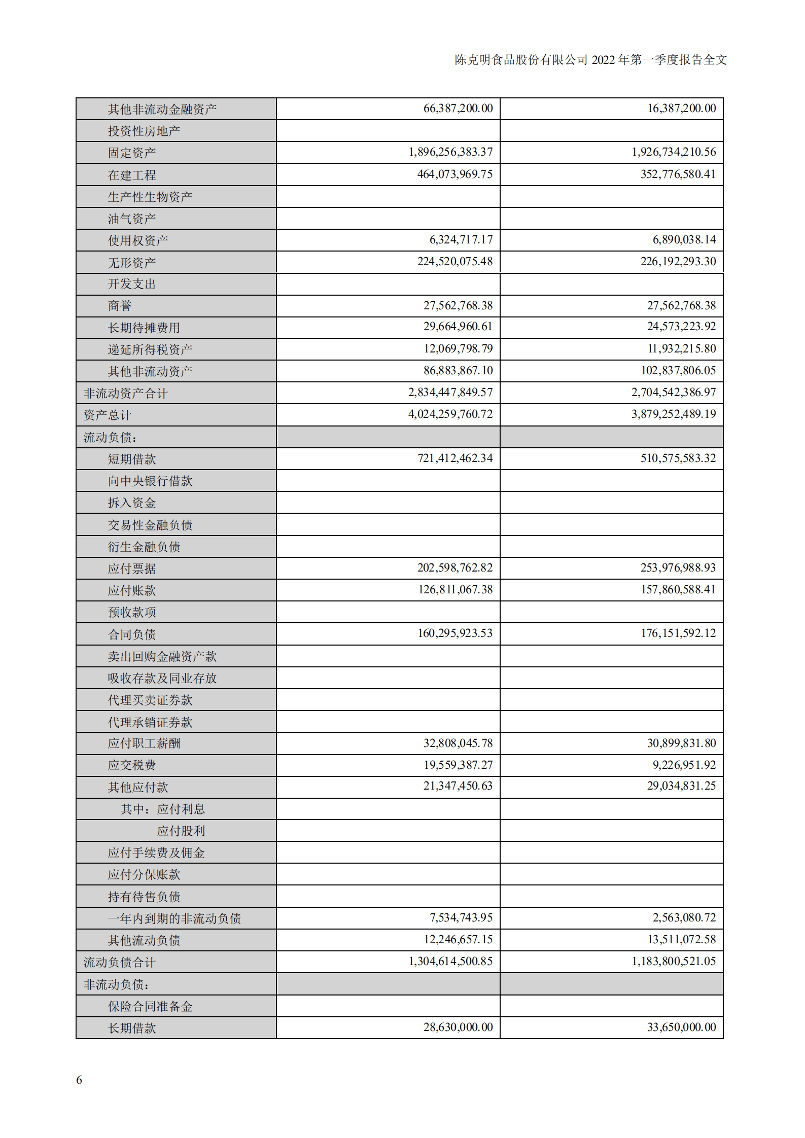 陈克明食品股份有限公司2022年一季度报告.PDF 第6页