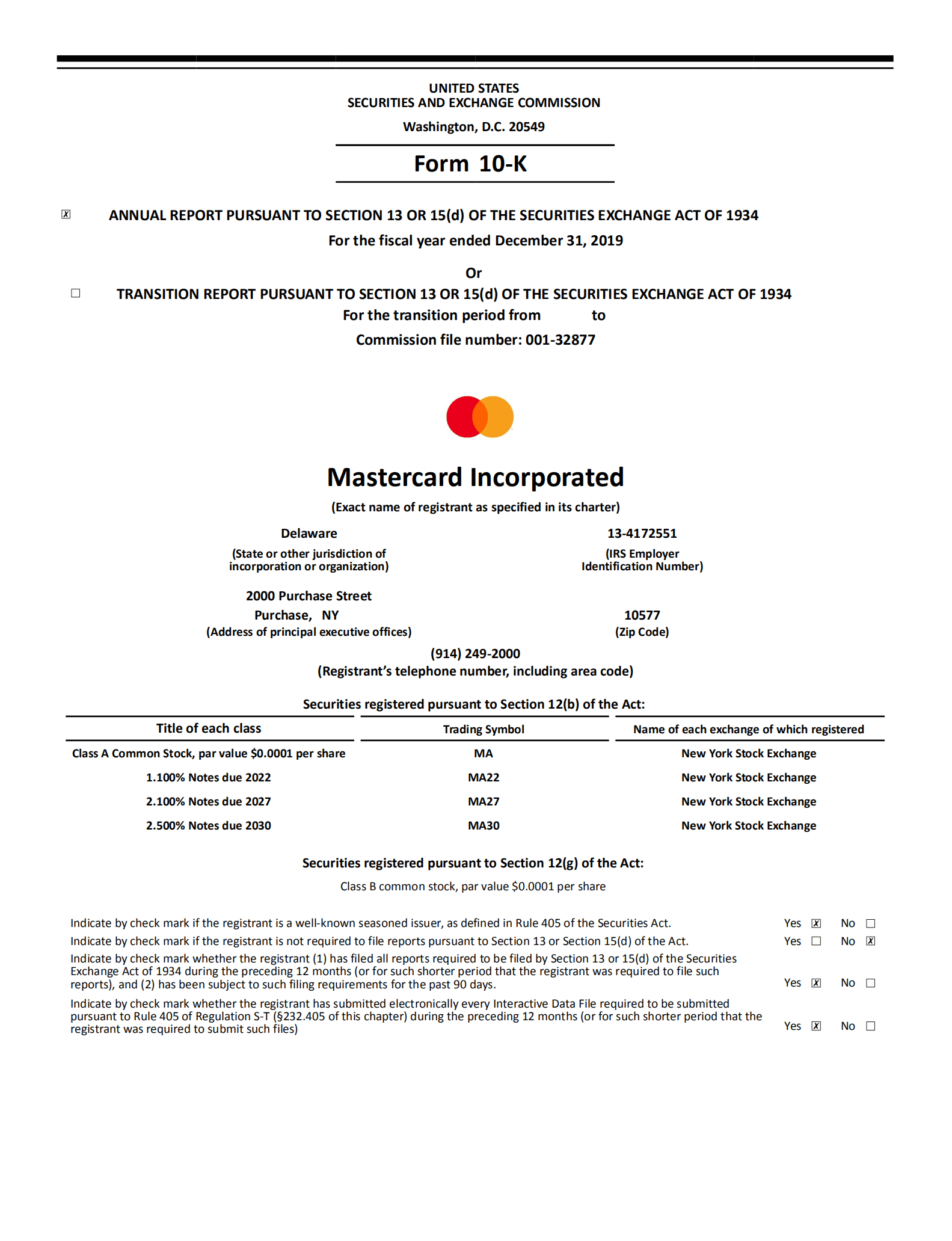 万事达卡（MasterCard）2019年年度报告（英文版）.pdf 第1页