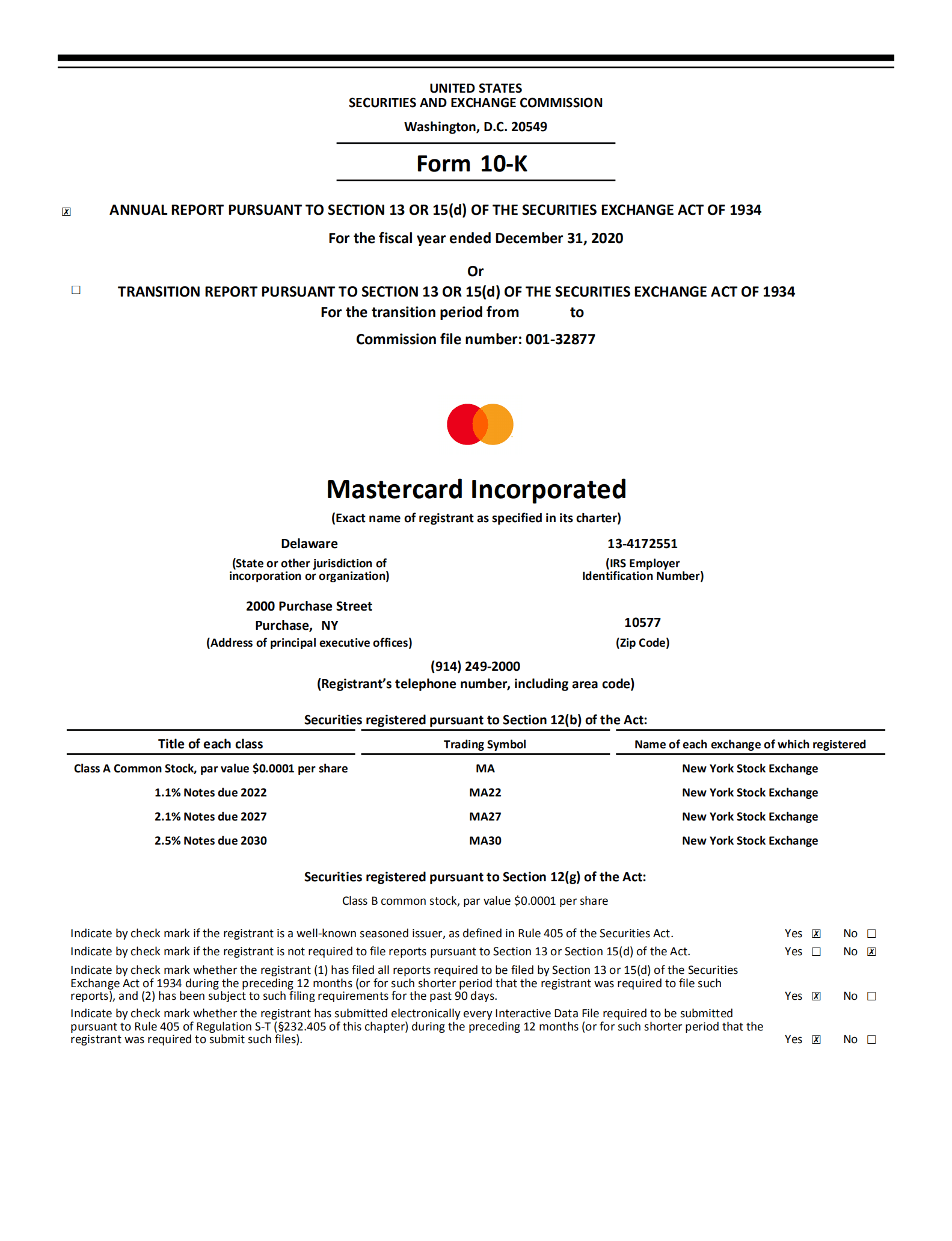 万事达卡（MasterCard）2020年年度报告（英文版）.pdf 第1页